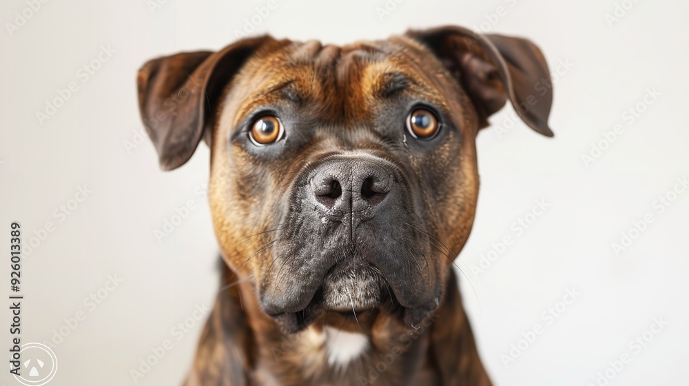 Brown Hungarian Vizsla dog displaying calm focus on white backdrop representing animal care with room for text Brown Hungarian Vizsla dog displaying calm focus on white backdrop representing animal care with room for text