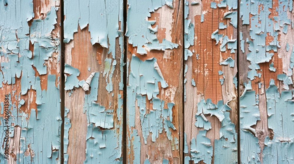 Fototapeta premium Peeling paint on a weathered wooden wall.