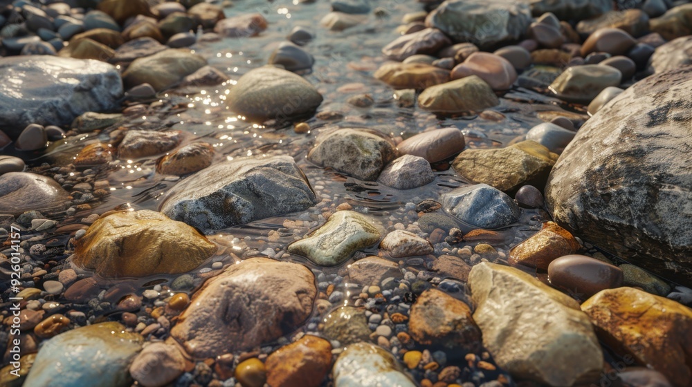 Rocky streambed with smooth, worn stones. Rocky streambed with smooth, worn stones.