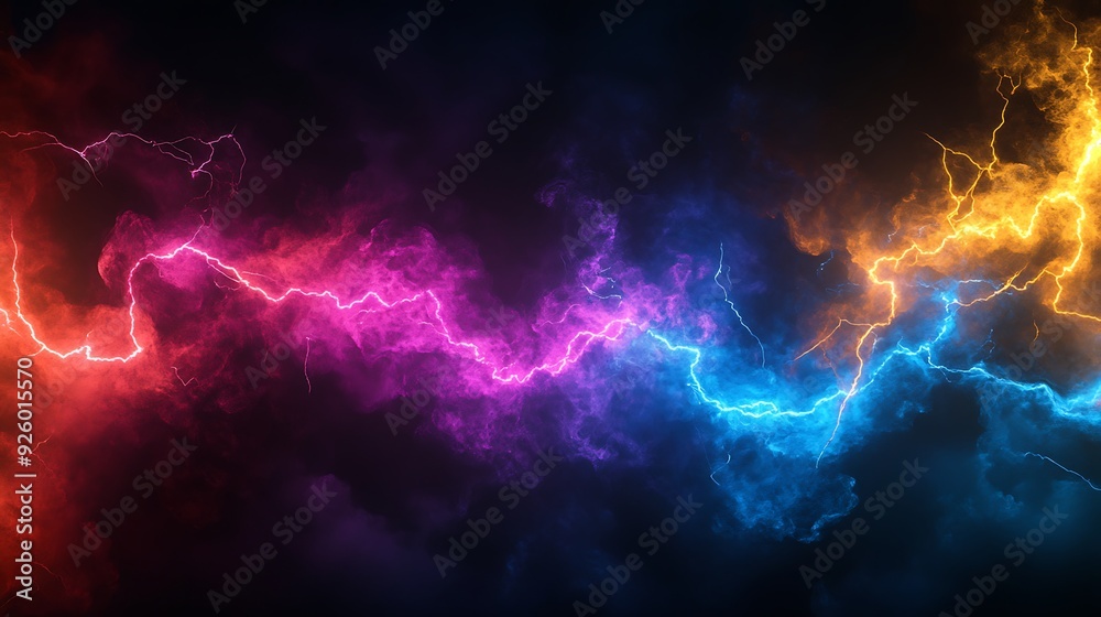 Abstract background with colorful lightning streaks and smoke. Abstract background with colorful lightning streaks and smoke.