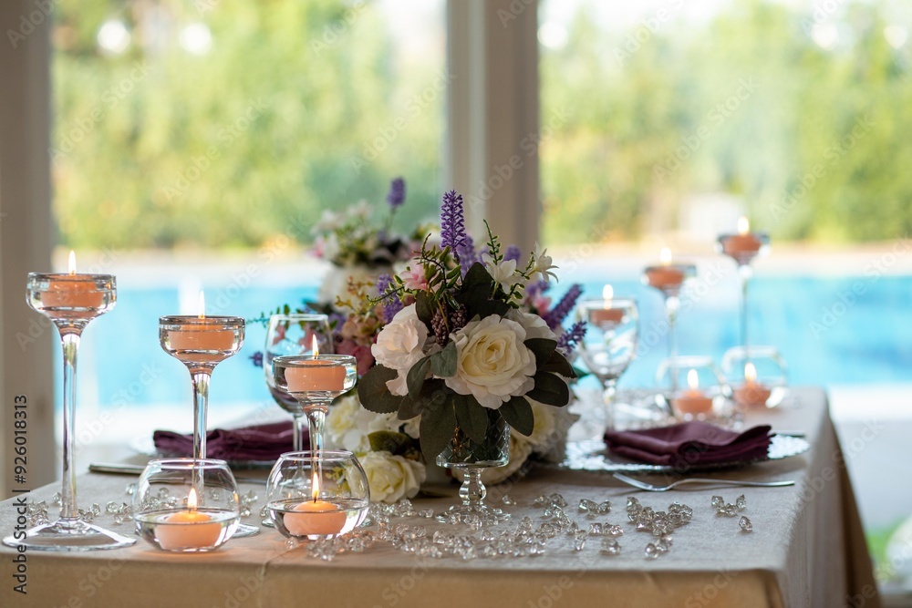 Luxury Wedding Venue: Beautifully Decorated Indoor Space with Floral Arrangements