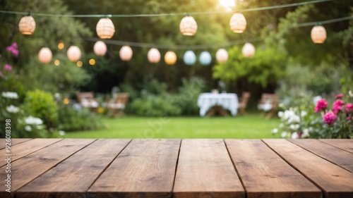 Rustic Wooden Table Garden Bokeh