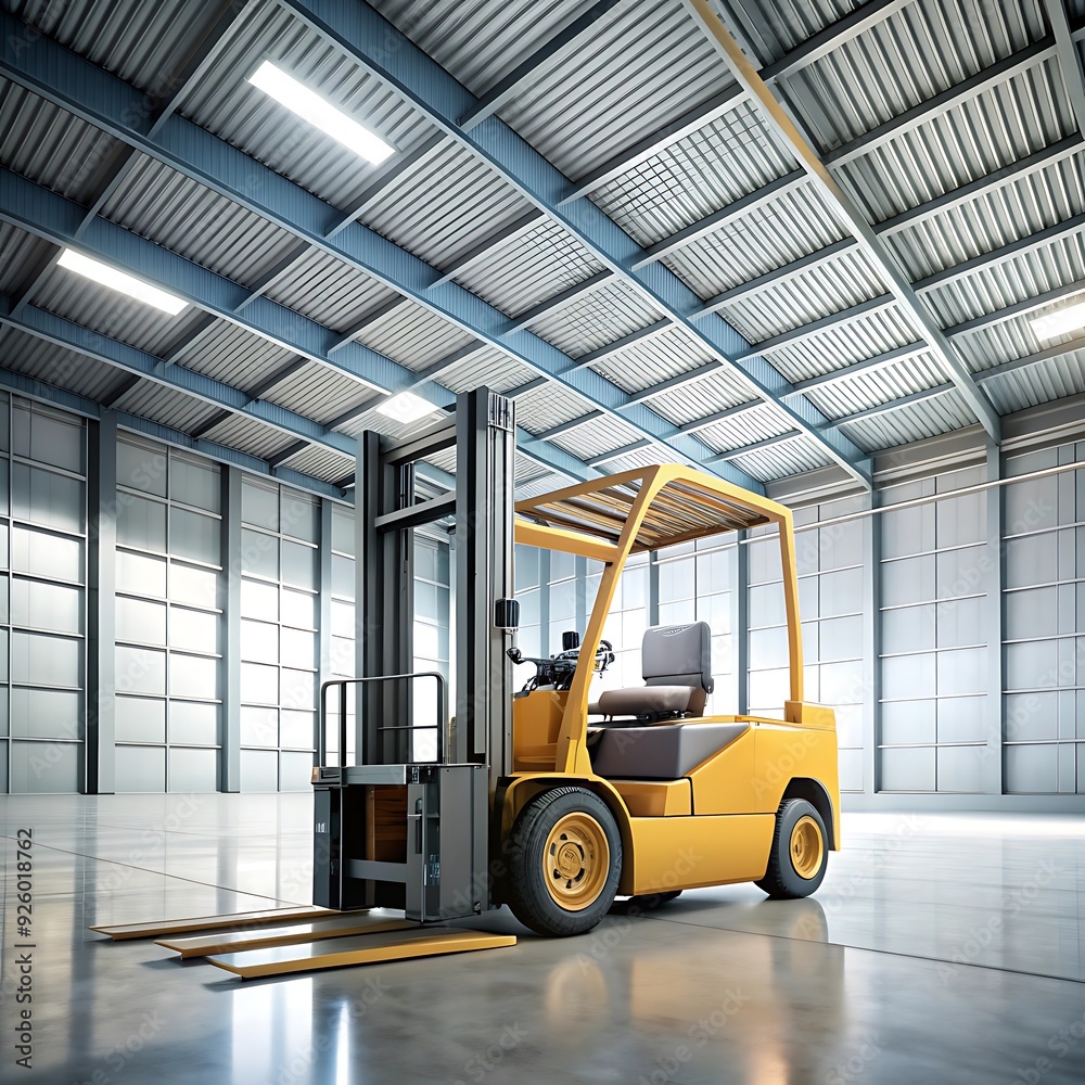 Naklejka premium Forklift indoors in a warehouse with boxes Neural network AI generated art