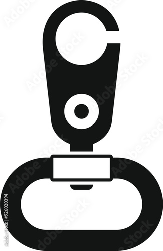 Black simple icon of a carabiner, a specialized type of shackle, a metal loop with a spring loaded gate used to quickly and reversibly connect components