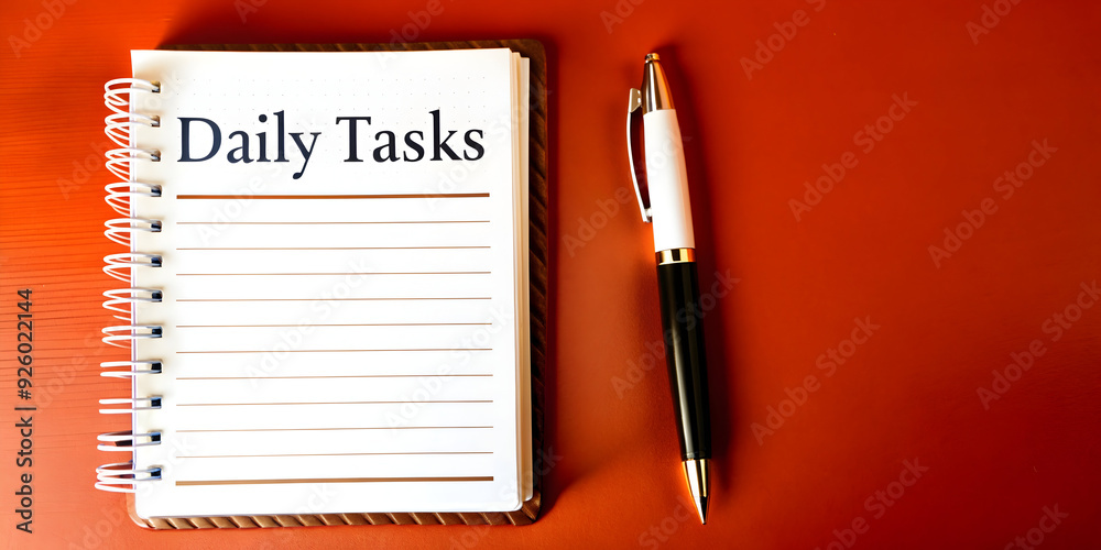 Minimalistic daily task management concept with pen and notebook in photo stock image. Highlighting importance of remote work organization. Minimalistic daily task management concept with pen and notebook in photo stock image. Highlighting importance of remote work organization.