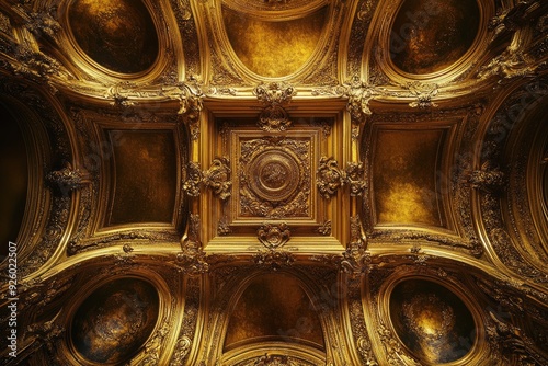 A golden ceiling with ornate details. Perfect for projects related to luxury, history, and architecture.