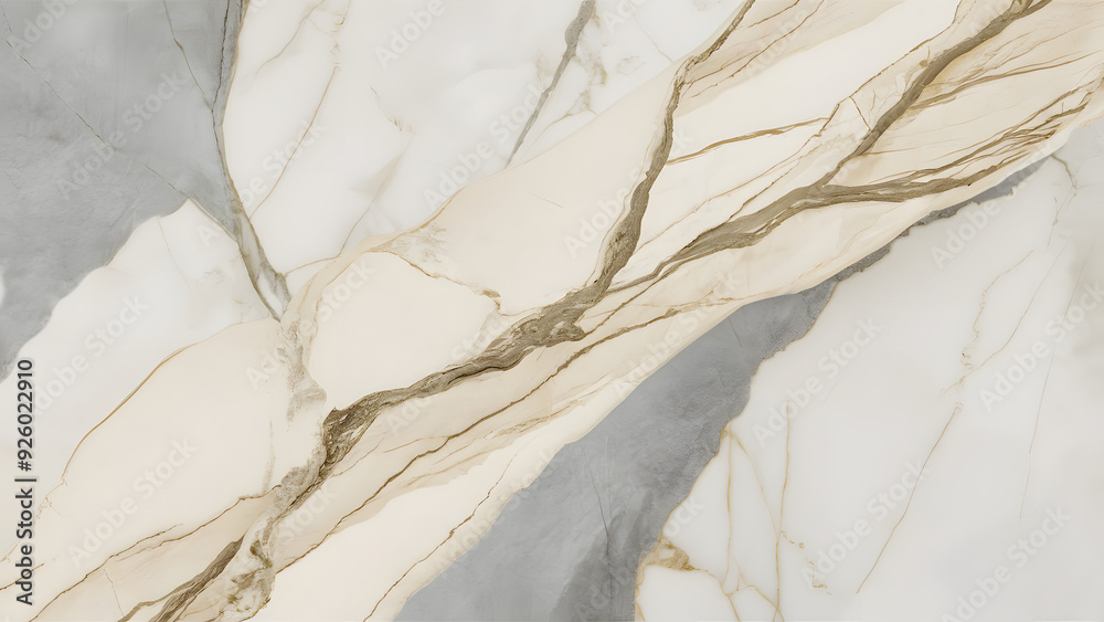 Naklejka premium Abstract Marble Texture: A close-up of a luxurious marble slab, showcasing the intricate veins and patterns of nature's artistry. The subtle interplay of white, beige, and gray creates a mesmerizing b