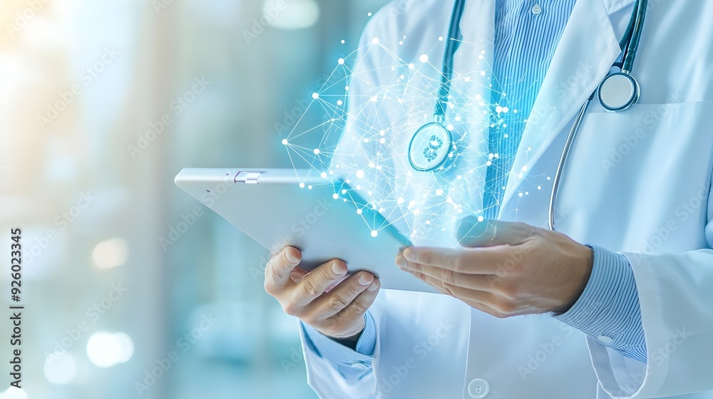 Doctor Using Tablet with Digital Network for Healthcare Doctor Using Tablet with Digital Network for Healthcare