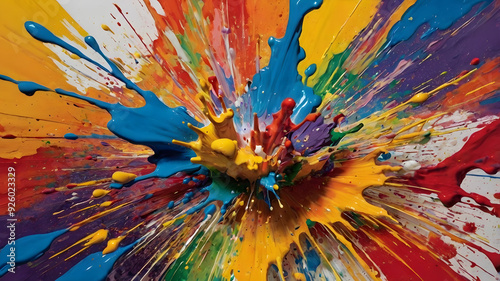 Rainbow Explosion: A vibrant and chaotic abstract painting capturing the beauty of color in motion. 