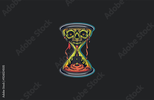 Creepy hourglass spooky skull design vector illustration