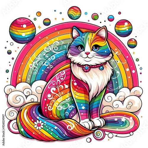 Rainbow Cat with a Fluffy Tail