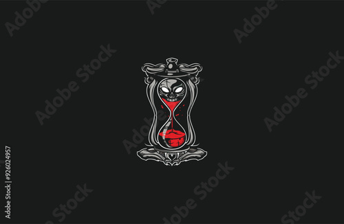 Creepy hourglass spooky skull design vector illustration