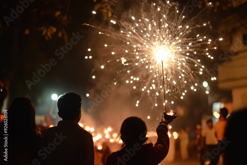 Children Celebrating with Sparklers at Night