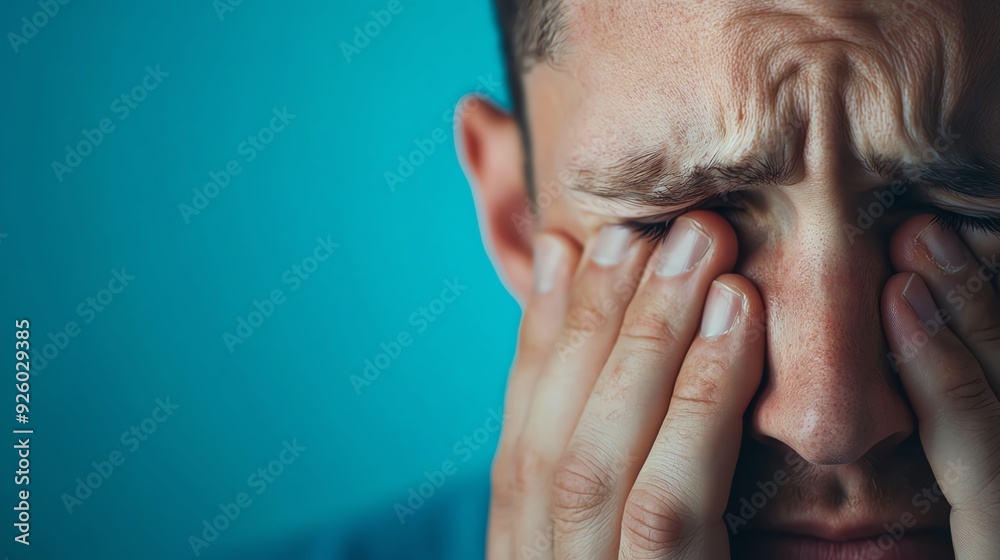 Closeup of a person's face contorted in intense pain, showcasing discomfort, emotional distress Closeup of a person's face contorted in intense pain, showcasing discomfort, emotional distress