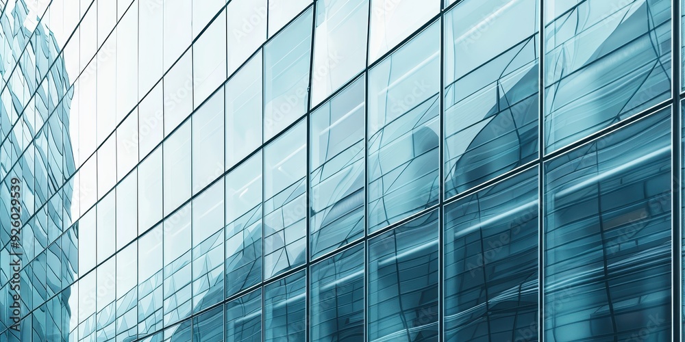Obraz premium Close-up view of a modern steel and glass facade highlighting architectural details in a contemporary urban setting