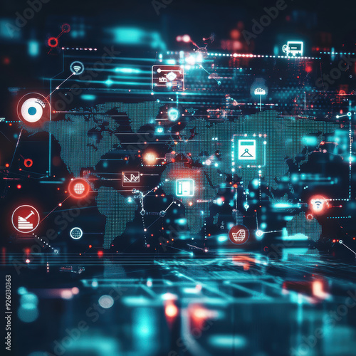 Distribution and logistics concept of global digital internet marketing and business. AI generative.