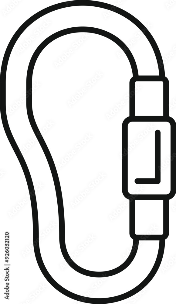 This icon of a climbing carabiner represents essential safety gear for hiking and mountaineering This icon of a climbing carabiner represents essential safety gear for hiking and mountaineering