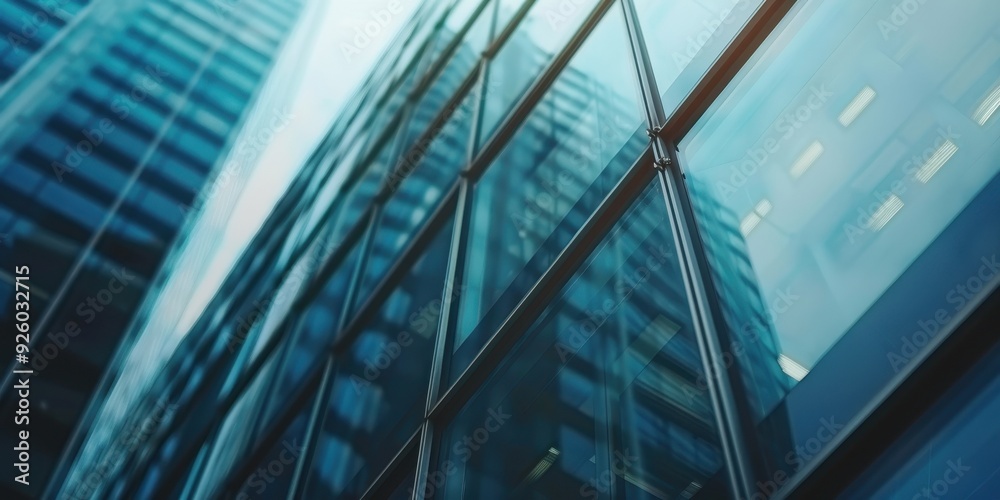 Close-up view of a modern steel and glass facade showcasing contemporary architecture in an urban setting Close-up view of a modern steel and glass facade showcasing contemporary architecture in an urban setting