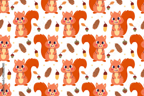 Squirrel. Cartoon drawing vector flat illustration ,cute character isolate on White background. For web design and print. Forest wild animal.