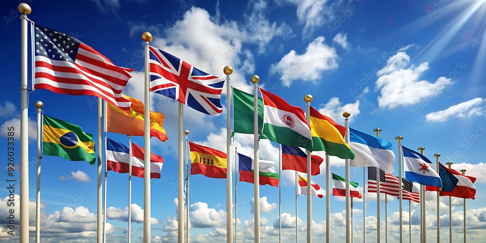 Flags of all nations of the world are flying Flags of all nations of the world are flying
