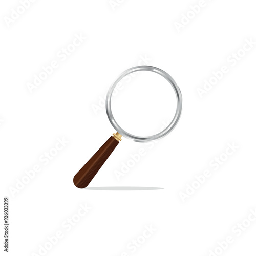 Realistic wooden handle magnifying glass vector illustration