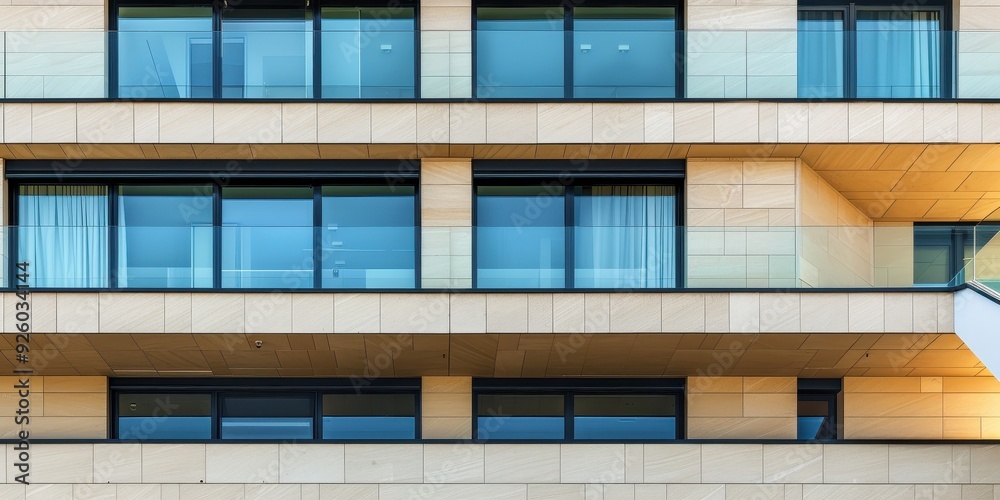 Close-up of a modern architectural facade showcasing glass windows and subtle textures Close-up of a modern architectural facade showcasing glass windows and subtle textures