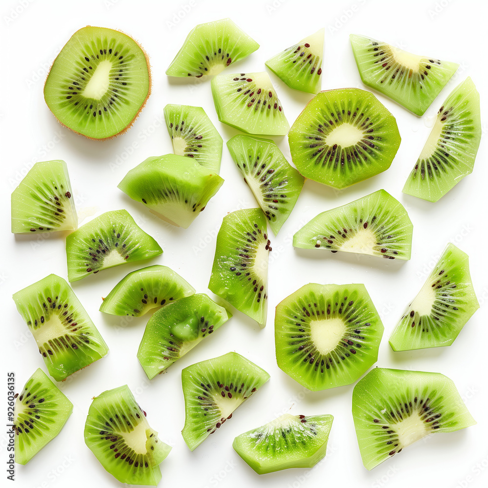 Fototapeta premium Sliced and chopped kiwi pieces isolated