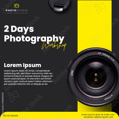 Social media post template design with camera illustration for world photography day design