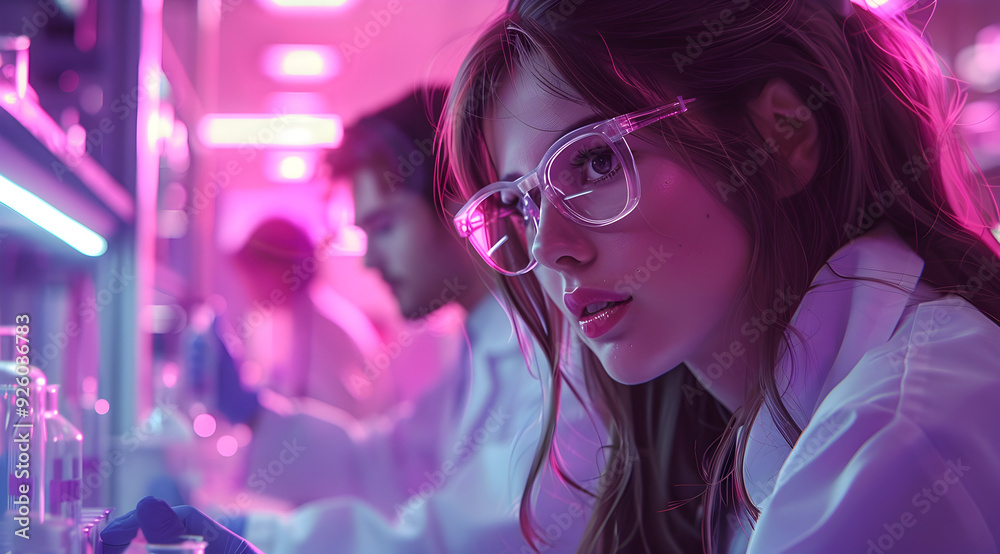 Woman with Glasses in a Lab Illustration Woman with Glasses in a Lab Illustration