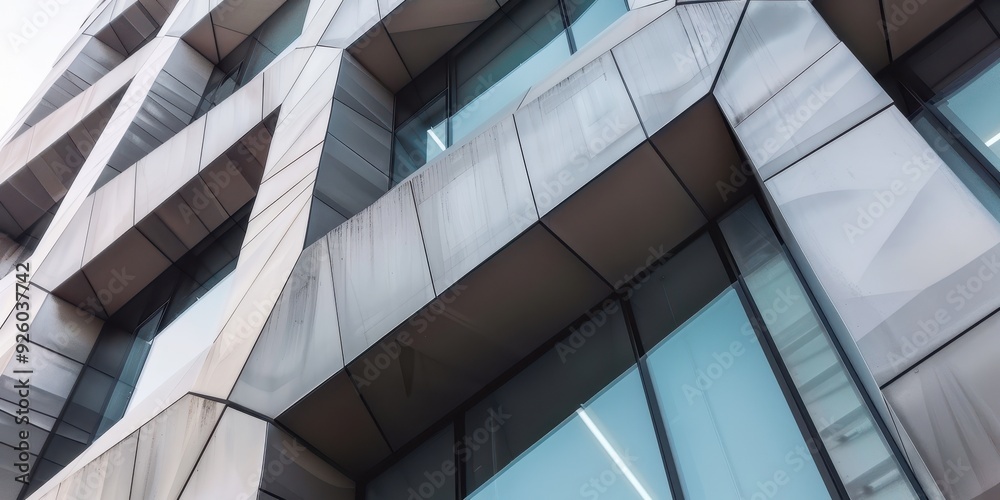 Close-up view of modern glass and metal facade showcasing abstract design and architectural details Close-up view of modern glass and metal facade showcasing abstract design and architectural details