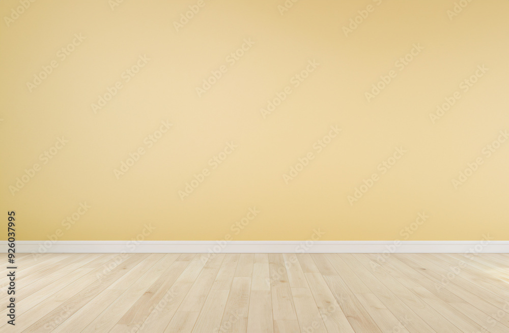 Empty room with wooden floor and yellow wall Empty room with wooden floor and yellow wall