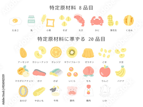 アレルギー特定原材料28品目　イラストセット