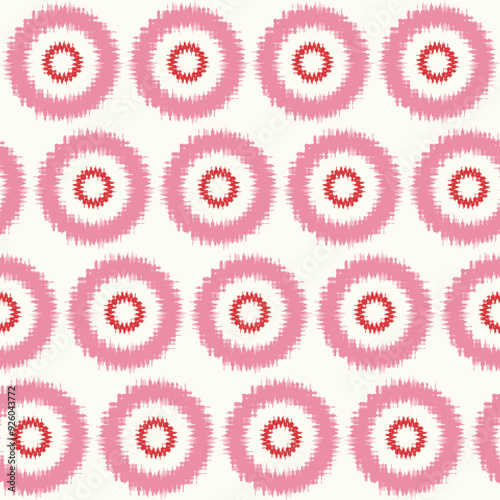 seamless pattern with pink and white ikat  wave circles background design.