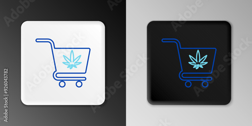 Line Shopping cart with marijuana or cannabis leaf icon isolated on grey background. Online buying. Delivery service. Supermarket basket. Colorful outline concept. Vector