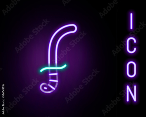 Glowing neon line Medieval sword icon isolated on black background. Medieval weapon. Colorful outline concept. Vector