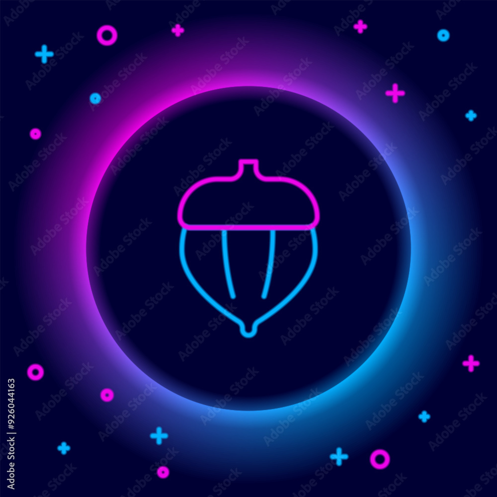 Glowing neon line Acorn icon isolated on black background. Colorful outline concept. Vector Glowing neon line Acorn icon isolated on black background. Colorful outline concept. Vector
