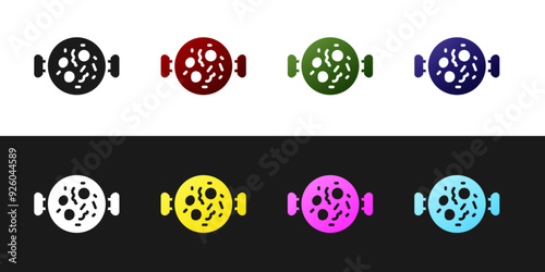 Set Chicken tikka masala icon isolated on black and white background. Indian traditional food. Vector