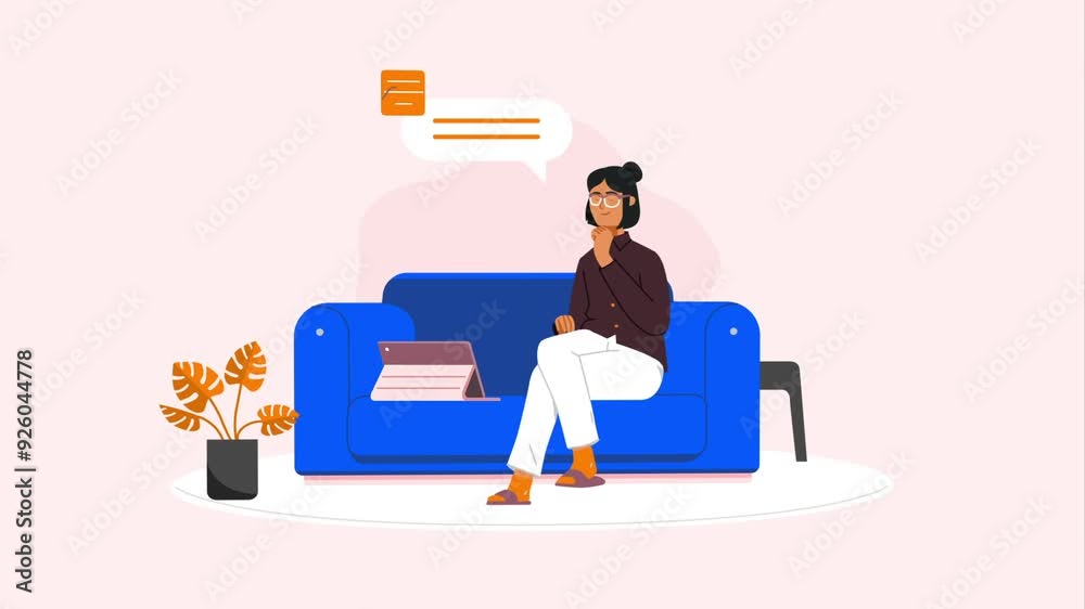 2D Animated Scene of Woman Sitting on their Sofa and Working on laptop
2D Animated Scene of Woman Sitting on their Sofa and Working on laptop