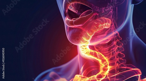 Illustrative Depiction of Gastroesophageal Reflux Disease Symptoms with Discomfort in the Chest and Throat. Medical Condition Awareness.