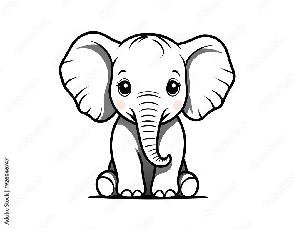 Obraz premium Drawing of a cute elephant to color.
