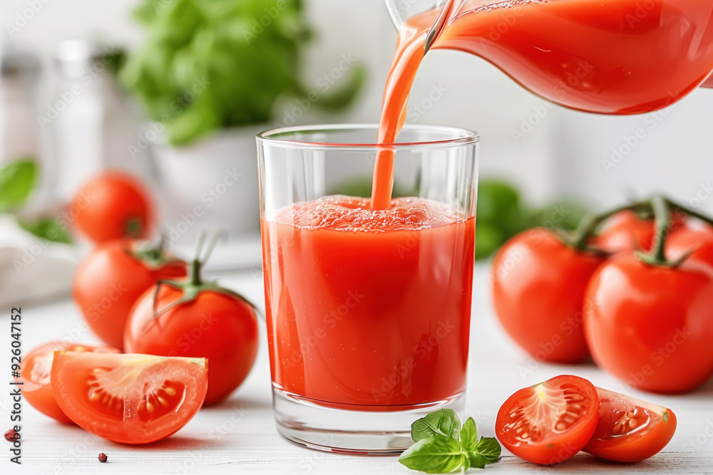 A glass of tomato fruit juice, healthy drink vegan food A glass of tomato fruit juice, healthy drink vegan food