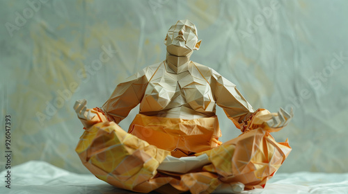 Origami of a plus size person meditating. Body positivity.