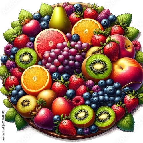 Colorful Fruit Platter with Kiwi, Grapes, Strawberries and More