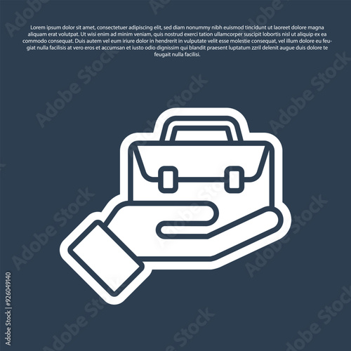 Blue line Hand holding briefcase icon isolated on blue background. Insurance concept. Security, safety, protection, protect concept. Vector.