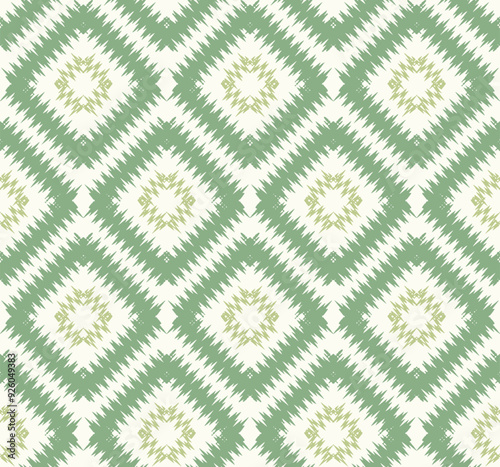 seamless pattern with check type and ikat wave indigo green pattern