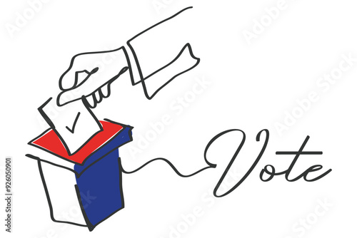 hand drawn line art vector of a persons arm casting vote. elections concept.