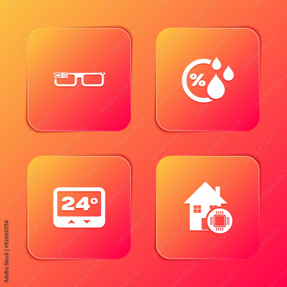 Set Smart glasses, Humidity, Thermostat and home icon. Vector Set Smart glasses, Humidity, Thermostat and home icon. Vector