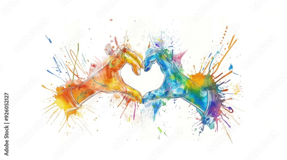 Obraz premium Gesture of a Heart by Joining Hands Multicultural Love and Peace Around the World Embracing Diversity Colorful Illustration Background Wallpaper Presentation Slides 16:9