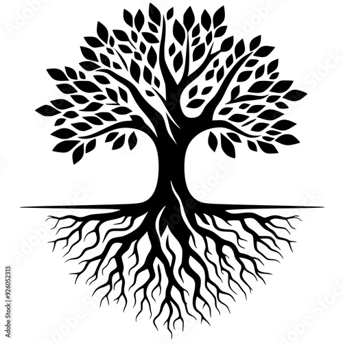 Silhouette of tree and roots