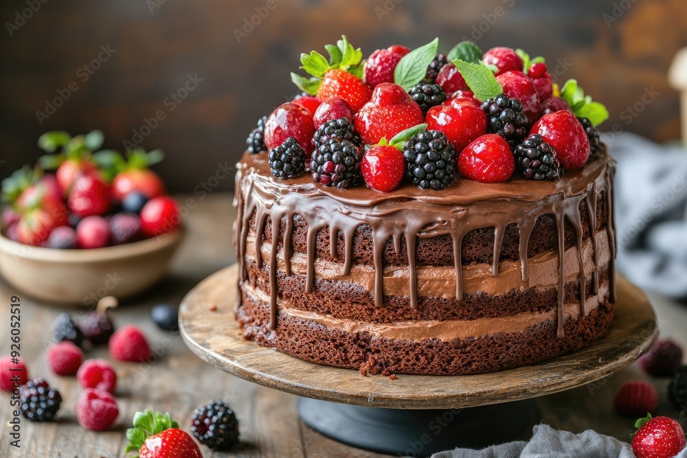Chocolate cake with fresh berries. Perfect for a birthday party, wedding, or any celebration. Chocolate cake with fresh berries. Perfect for a birthday party, wedding, or any celebration.